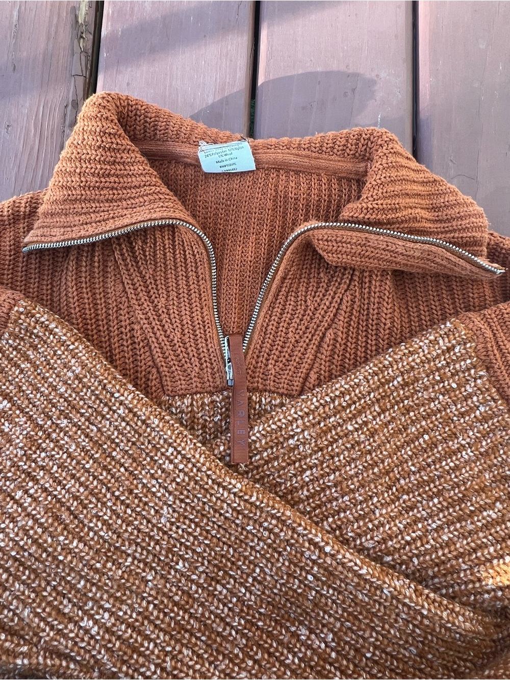 Varley Rust-Colored Half-Zip V-Neck Sweater